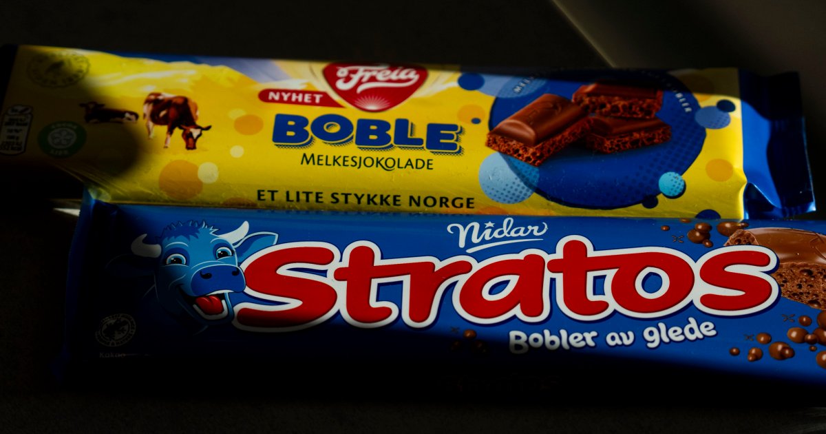 Etter år med strid: Blåfargen på Stratos-sjokoladen er registrert som varemerke