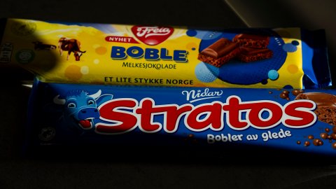 Etter år med strid: Blåfargen på Stratos-sjokoladen er registrert som varemerke